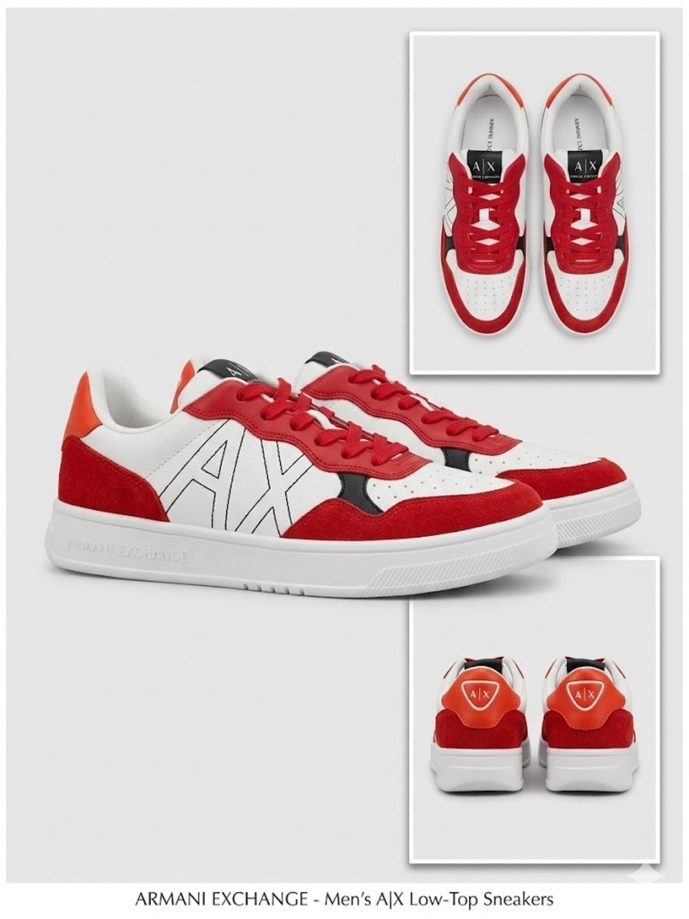 Armani Exchange Men’s AX Seattle Low-Top Sneakers-Size 10-White/Red/Orange nib